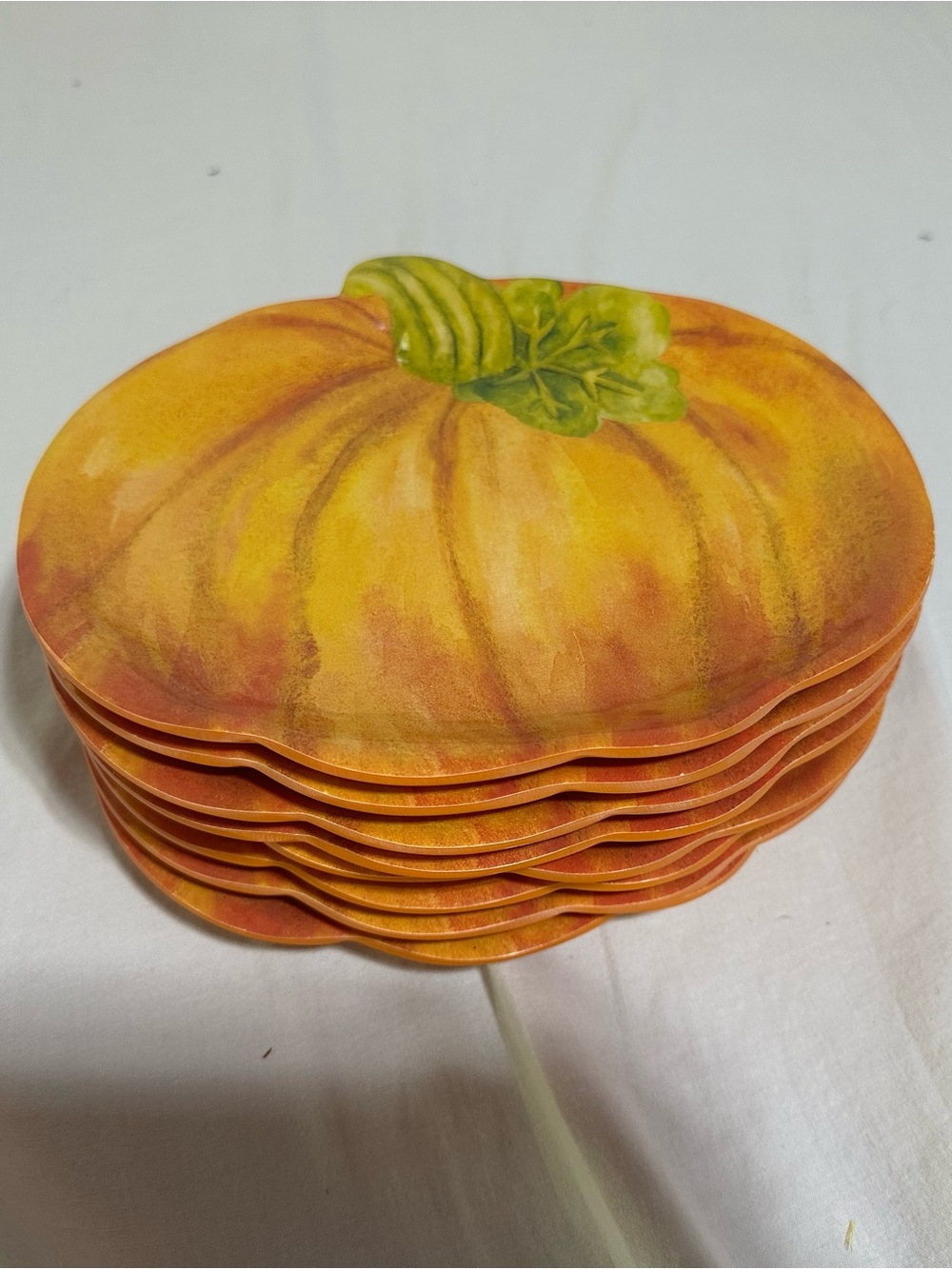 Cynthia Coulter Melamine Pumpkin-Shaped Appetizer Party Plates Set of 8 - Orange